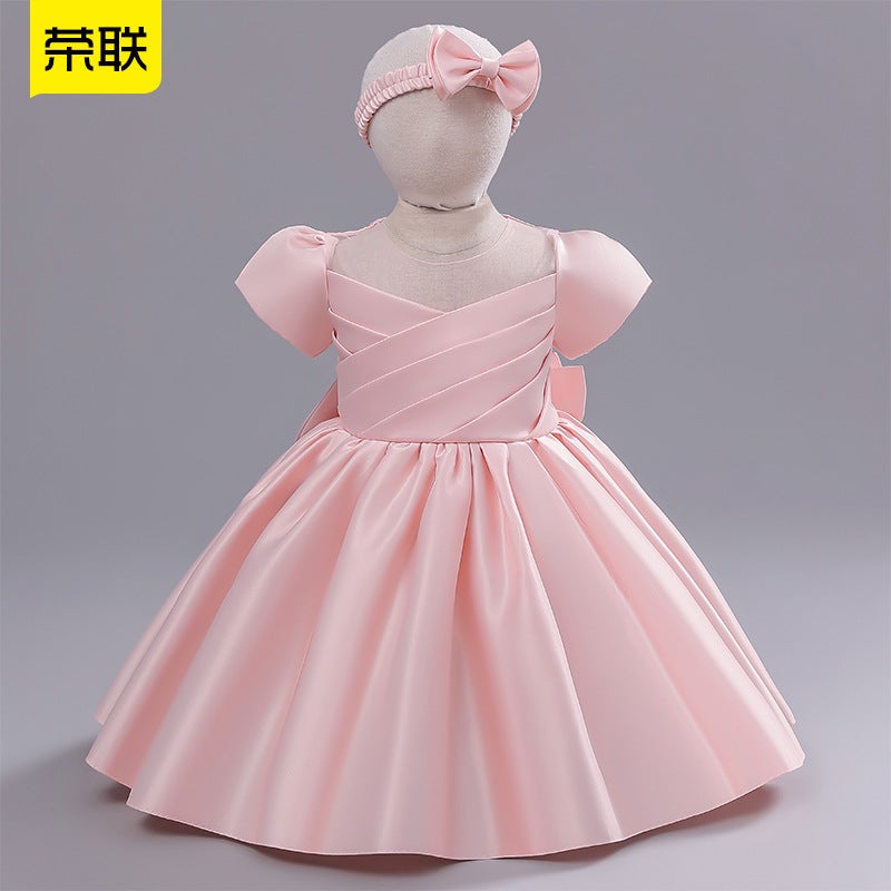 Children's dress Princess dress little girl satin flower girl wedding baby one-year-old dress - Image 2