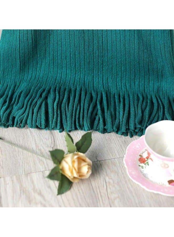 Decorative Knitted Throw Blanket with Fringe, Solid Fringe Throw Blanket with Tassels Striped Knitted Faux Cashmere Super Soft Warm Blankets for Couch Sofa Bed and Living Room for All Season.(Green） - Image 4