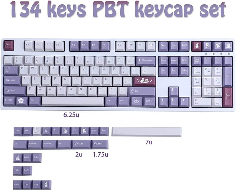 JOMKIZ أغطية مفاتيح PBT، أغطية مفاتيح بتصميم Cherry Profile، 134 مفتاحًا، طباعة تسامي صبغية بتصميم أرنب، مع شريط مسافة 7U، مجموعة أغطية مفاتيح يابانية لمفاتيح Cherry MX، لوحات مفاتيح ميكانيكية بتخطيط أمريكي - Image 2