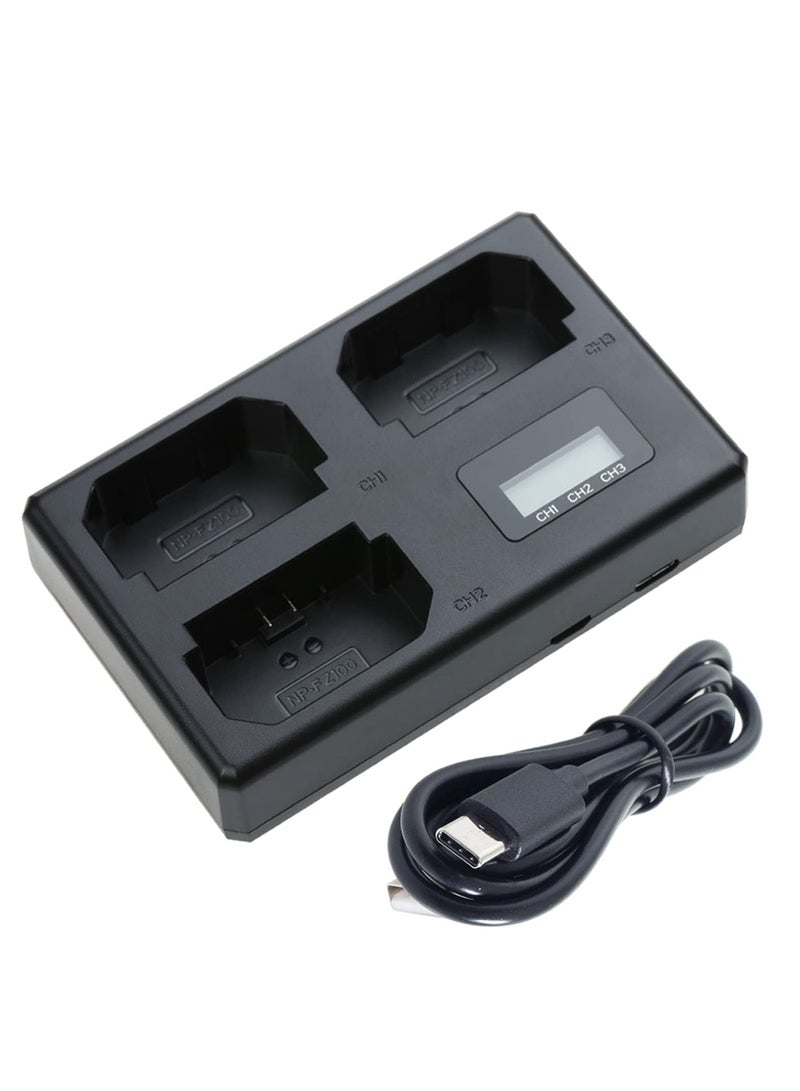 KASTWAVE Triple Charger for Sony NP-FZ100 Battery, 8.4V/850mA, Compatible with Sony A7III, A7SIII, A9, A9S Cameras, with LCD Display, Support Type-C and Micro USB, Sony a7iii Battery Charger - Image 1