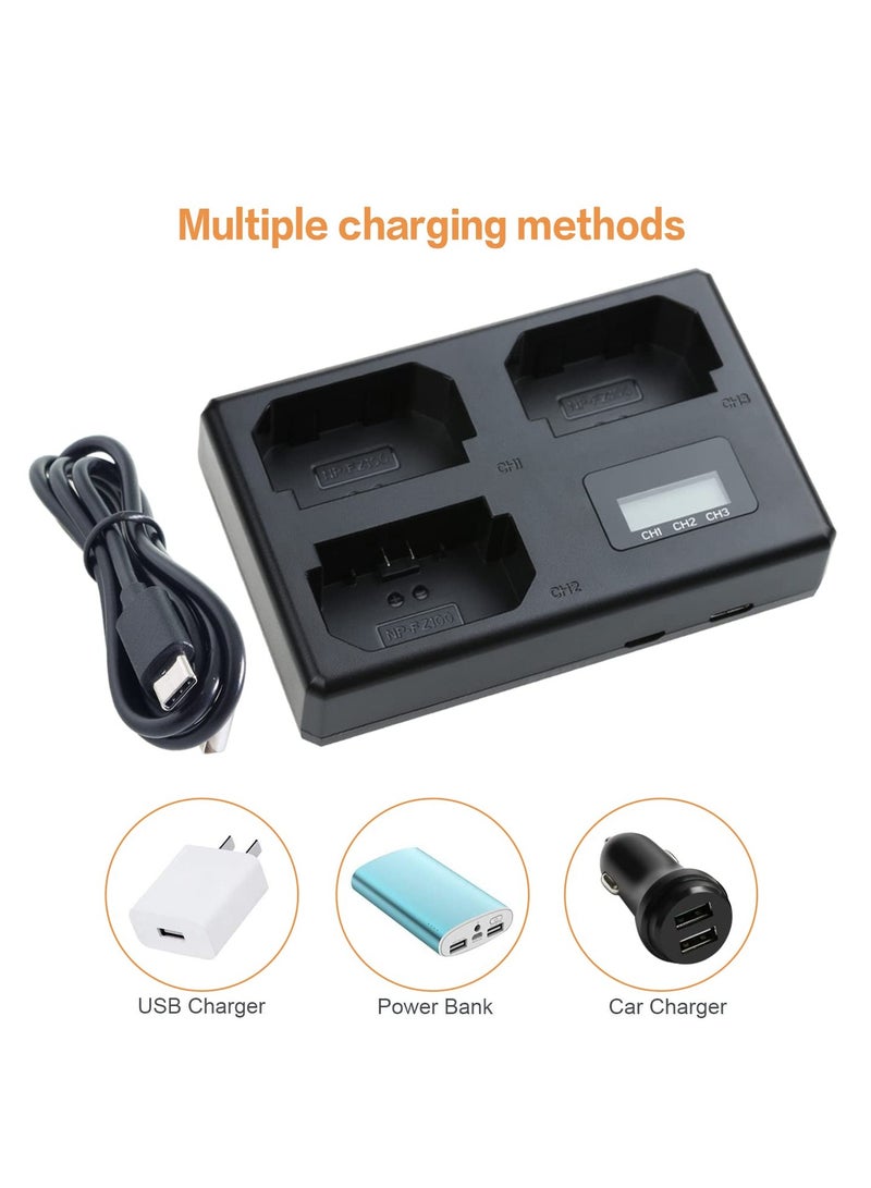 KASTWAVE Triple Charger for Sony NP-FZ100 Battery, 8.4V/850mA, Compatible with Sony A7III, A7SIII, A9, A9S Cameras, with LCD Display, Support Type-C and Micro USB, Sony a7iii Battery Charger - Image 2
