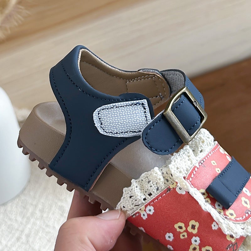 Girls'' Birkenstock Sandals 2026 Summer New Korean Style Girls'' Lace Princess Shoes with Skirt Beach Shoes - Image 4