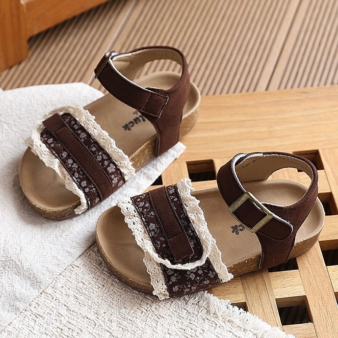 Girls'' Birkenstock Sandals 2026 Summer New Korean Style Girls'' Lace Princess Shoes with Skirt Beach Shoes - Image 2