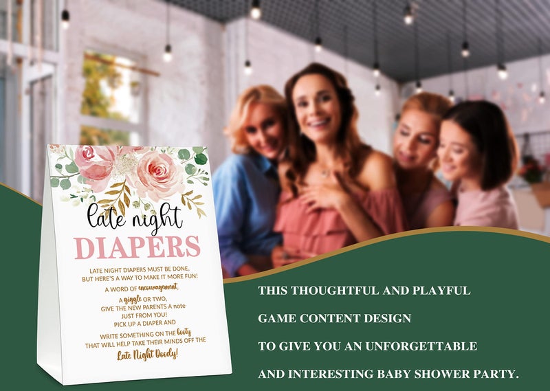 Gihyan Late Night Diapers Sign, Greenery Floral Note Cards Diaper Thoughts, Late Night Diaper Gender Reveal Game Set(1 Standing Sign + 20 Blank Greeting Cards), Blush Pink Gender Reveal Party Favor Decor - A07 - Image 5
