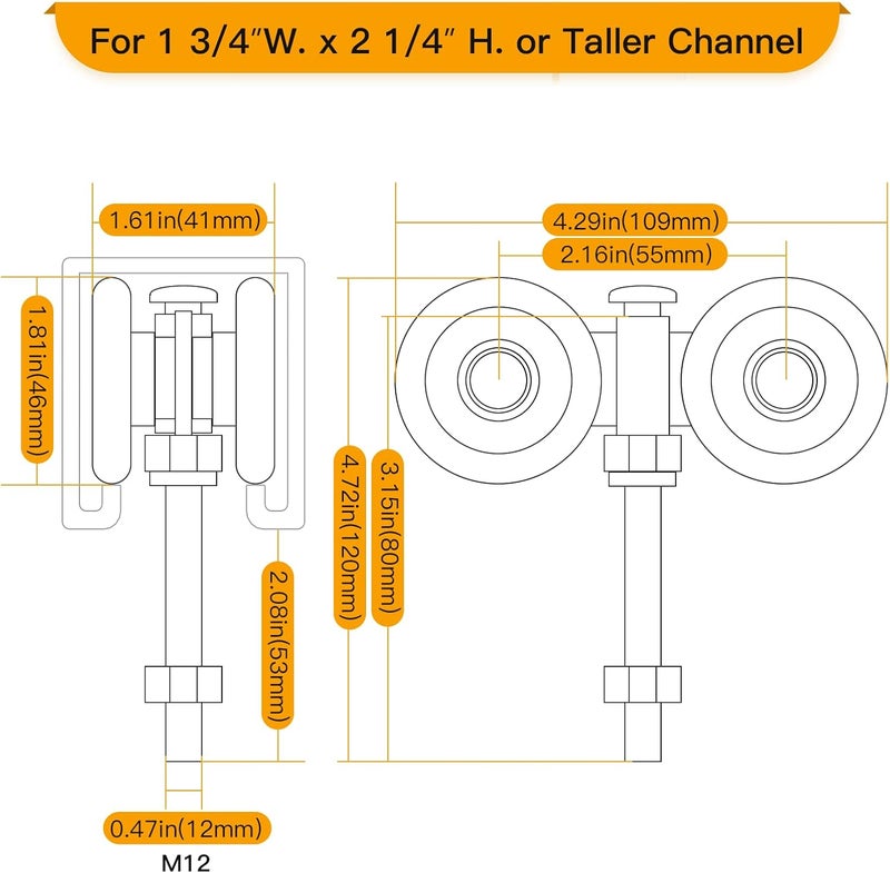 HOTYELL Trolley Assembly, Silent Rollers Wheel for 1-3/4" Wide and 2-1/4" or Taller Rail Hanging Track, Beam Trolley Used for Heavy Barn or Shed Sliding Doors - Image 4