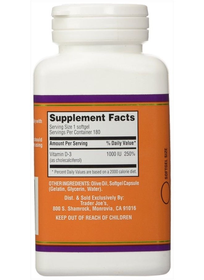 Trader Joe's Vitamin D-3 1000iu, 180softgels