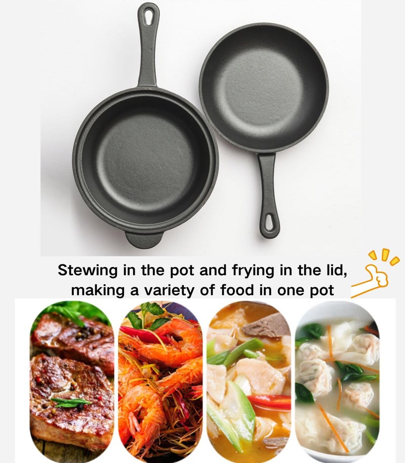 bangminda 1.6 Quart Cast Iron Pot, Cast Iron Saucepan, 2-in-1 Pre-Seasoned Cast Iron Dutch Oven Pot Set with 6.5Inch Frying Cast iron skillet, Camping Cookware & Sauce Pan for Indoor & Outdoor Recipes - Image 2