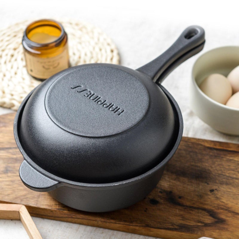 bangminda 1.6 Quart Cast Iron Pot, Cast Iron Saucepan, 2-in-1 Pre-Seasoned Cast Iron Dutch Oven Pot Set with 6.5Inch Frying Cast iron skillet, Camping Cookware & Sauce Pan for Indoor & Outdoor Recipes - Image 5