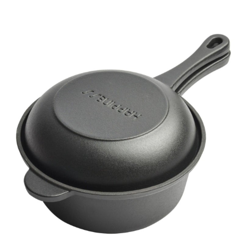 bangminda 1.6 Quart Cast Iron Pot, Cast Iron Saucepan, 2-in-1 Pre-Seasoned Cast Iron Dutch Oven Pot Set with 6.5Inch Frying Cast iron skillet, Camping Cookware & Sauce Pan for Indoor & Outdoor Recipes - Image 1