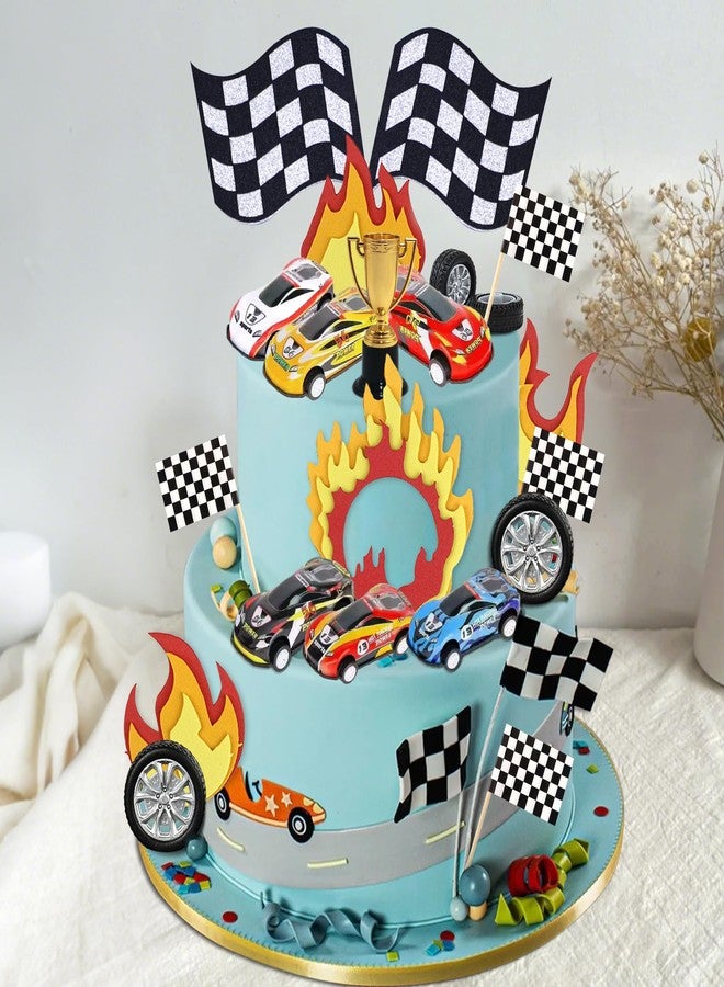 Knana 41Pcs Race Car Cake Topper Race Car Cake Decoration Flag Car Cupcake Topper for Racing Car Theme Birthday Party Supplies - Image 3