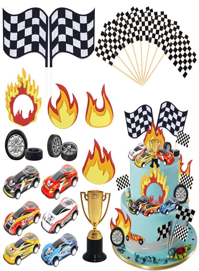 Knana 41Pcs Race Car Cake Topper Race Car Cake Decoration Flag Car Cupcake Topper for Racing Car Theme Birthday Party Supplies - Image 2