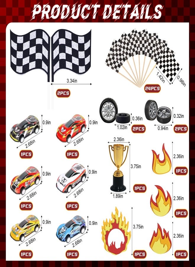 Knana 41Pcs Race Car Cake Topper Race Car Cake Decoration Flag Car Cupcake Topper for Racing Car Theme Birthday Party Supplies - Image 4