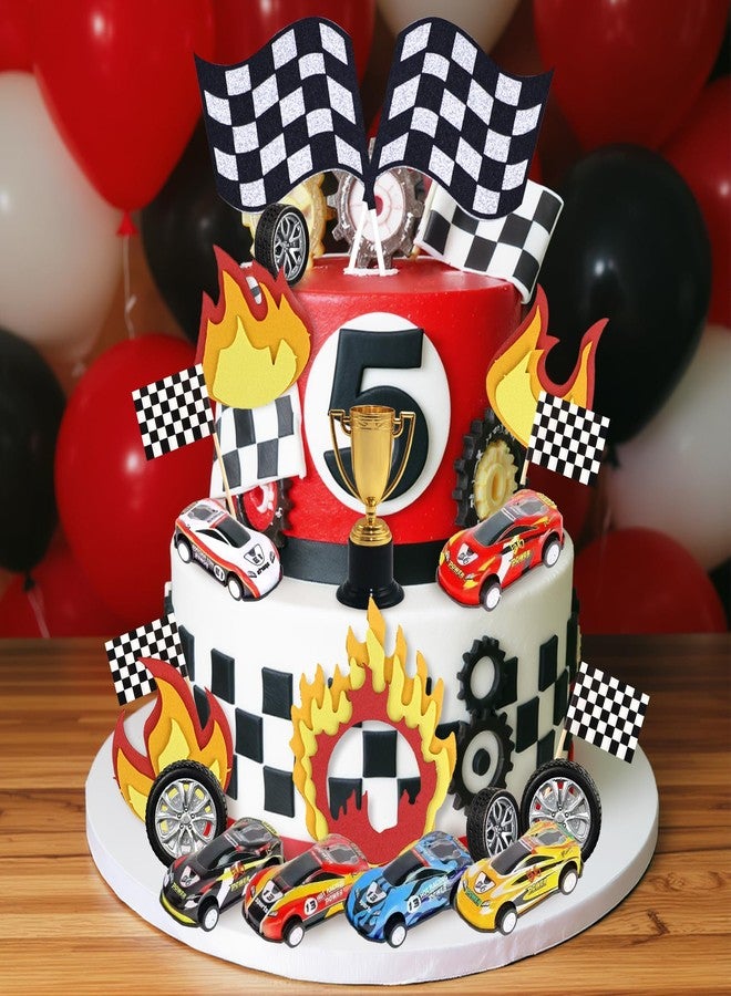 Knana 41Pcs Race Car Cake Topper Race Car Cake Decoration Flag Car Cupcake Topper for Racing Car Theme Birthday Party Supplies - Image 5