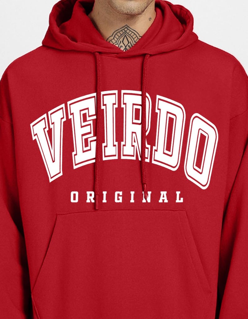 Veirdo® Fleece Oversized Baggy Fit Hooded Sweatshirt Drop Shoulder Typographic Logo Printed Full Sleeve Hoodie for Men ((OS_HDY_VDORGNAL_RD_M) Red - Image 3