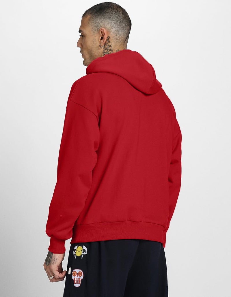 Veirdo® Fleece Oversized Baggy Fit Hooded Sweatshirt Drop Shoulder Typographic Logo Printed Full Sleeve Hoodie for Men ((OS_HDY_VDORGNAL_RD_M) Red - Image 4