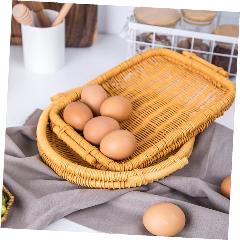 Woven Rattan Bread Basket Rectangular Storage Organizer Kitchen Dining Use - Image 5