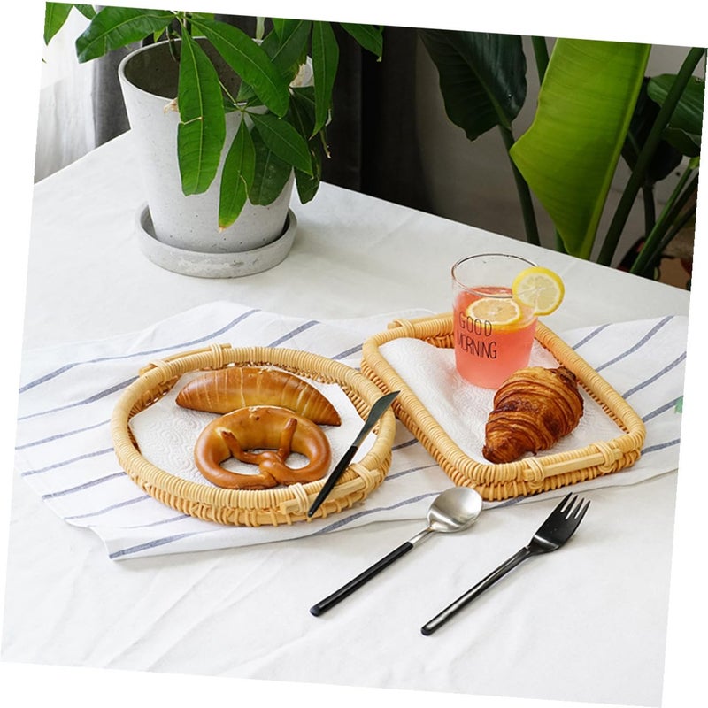 Woven Rattan Bread Basket Rectangular Storage Organizer Kitchen Dining Use - Image 3