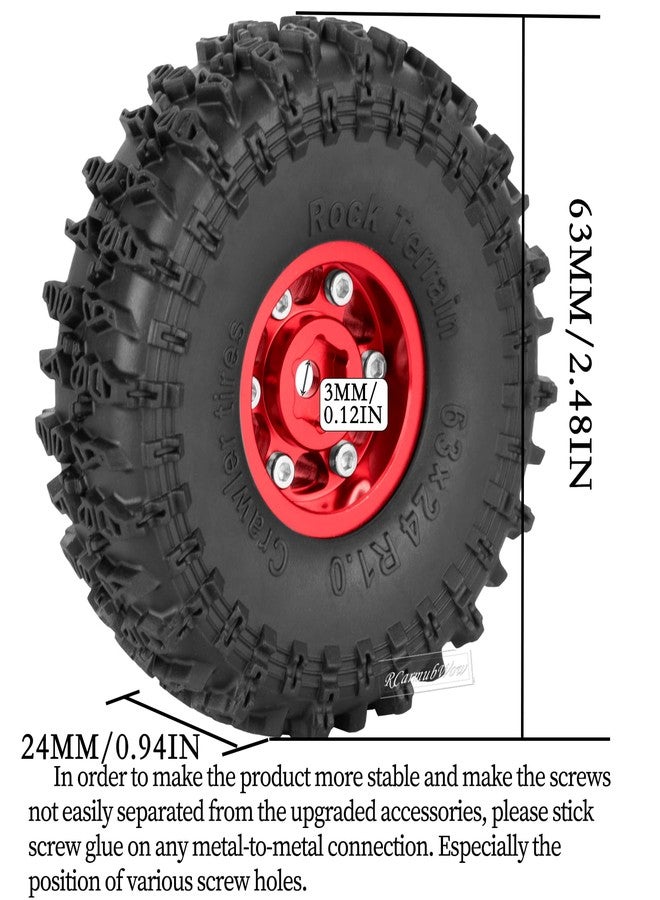 RCarmubWow 1.0 Beadlock Wheel Tires Set for 1/24 Axai1 SCX24,1/18 TRX4M RC Crawler Car,1.0 Beadlock Wheels 1.0 Beadlock Tires RC Upgrades Part,4pcs,Red - Image 3