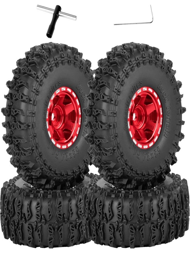 RCarmubWow 1.0 Beadlock Wheel Tires Set for 1/24 Axai1 SCX24,1/18 TRX4M RC Crawler Car,1.0 Beadlock Wheels 1.0 Beadlock Tires RC Upgrades Part,4pcs,Red - Image 1
