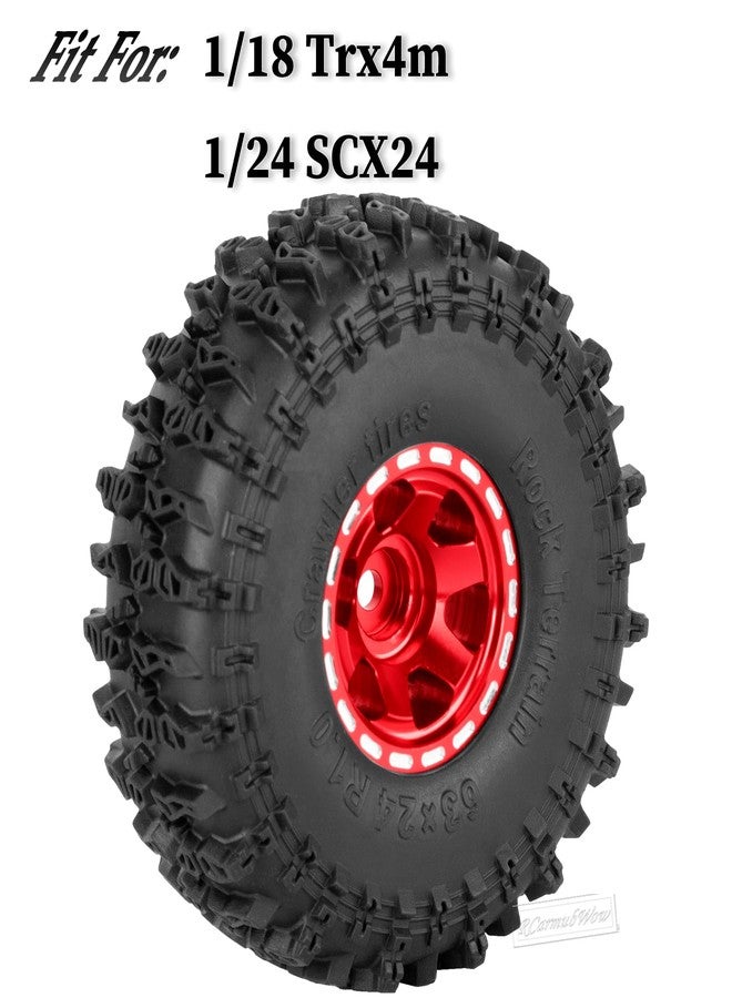 RCarmubWow 1.0 Beadlock Wheel Tires Set for 1/24 Axai1 SCX24,1/18 TRX4M RC Crawler Car,1.0 Beadlock Wheels 1.0 Beadlock Tires RC Upgrades Part,4pcs,Red - Image 2