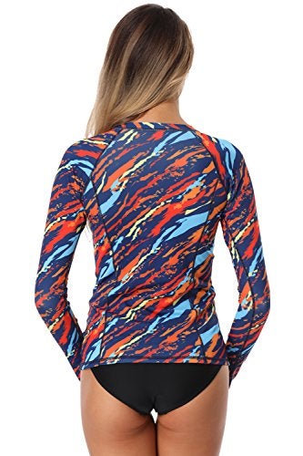 AXESEA Women Long Sleeve Rash Guard UPF 50+ UV Sun Protection Zip Front Swimsuit Shirt Printed Surfing Shirt Top, Orange,US 14 - Image 5