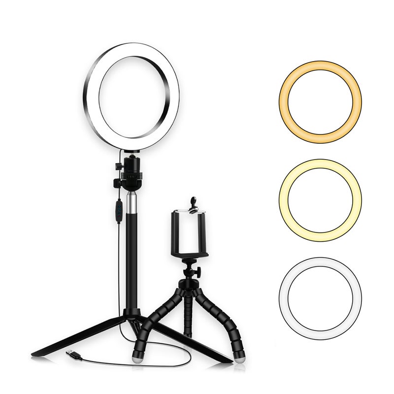 Loquat 8 Inch Ring Shaped LED Light with Tripod Phone Holder Multicolor - Image 1