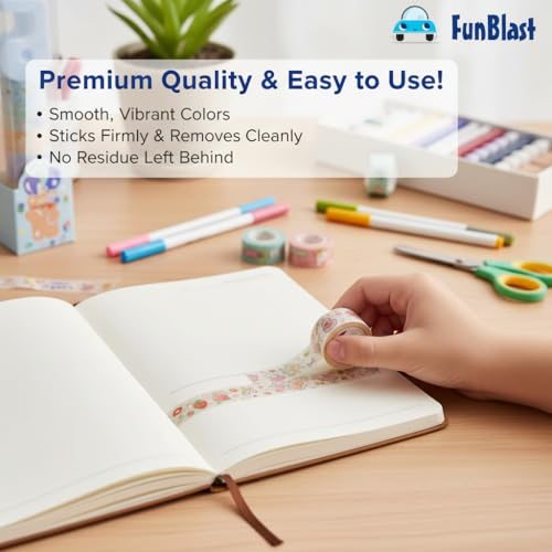 FunBlast Washi Tape Set – 24 Pcs Mini Decorative Masking Tape with 3 Dispenser, Paper Tape for Scrapbooking, Planners, Gift Wrapping, DIY Decoration Tapes for and Art & Craft (Pack of 3(Blue)) - Image 3