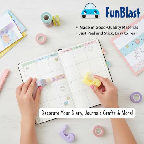 FunBlast Washi Tape Set – 24 Pcs Mini Decorative Masking Tape with 3 Dispenser, Paper Tape for Scrapbooking, Planners, Gift Wrapping, DIY Decoration Tapes for and Art & Craft (Pack of 3(Blue)) - Image 4