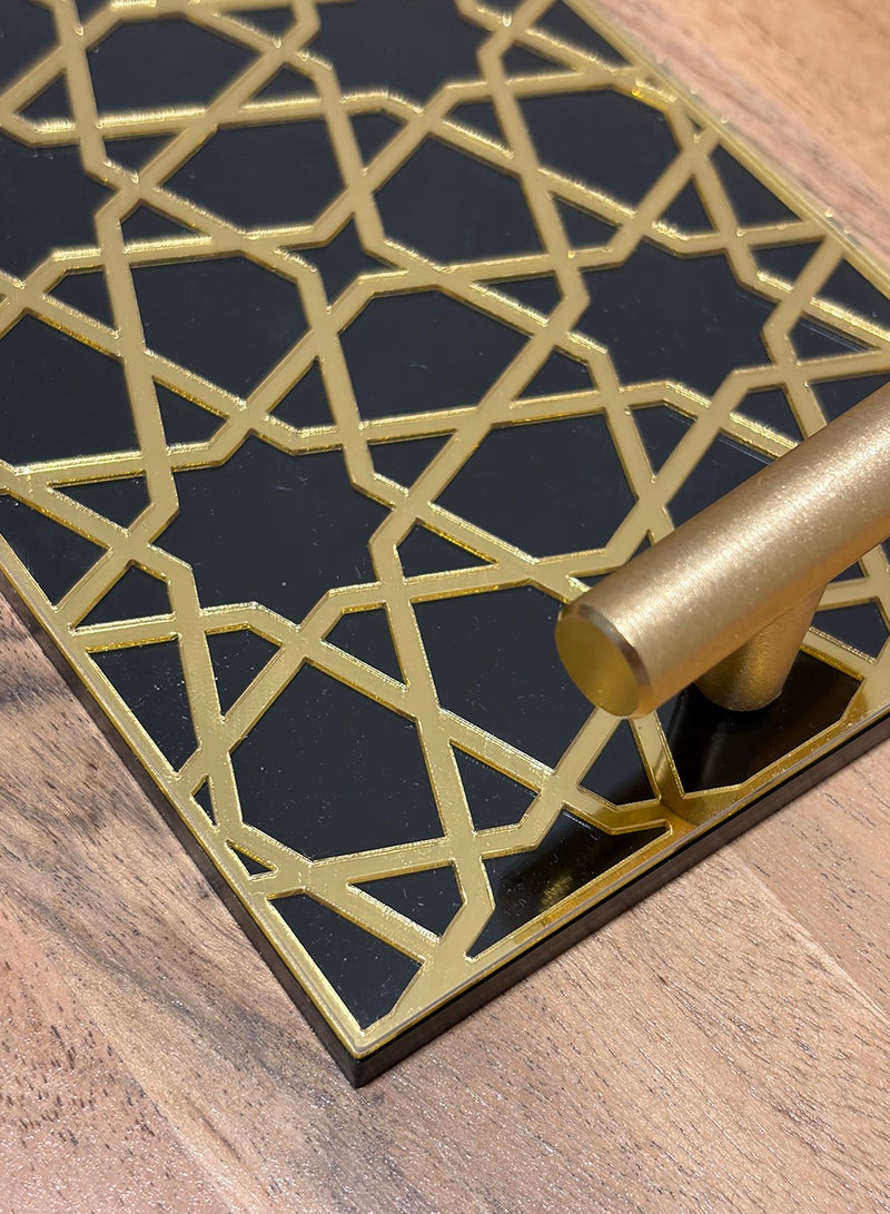 لوحة صينية تقديم من الأكريليك بتصميم مزخرف ومقابض معدنية ذهبية اللون - Image 4