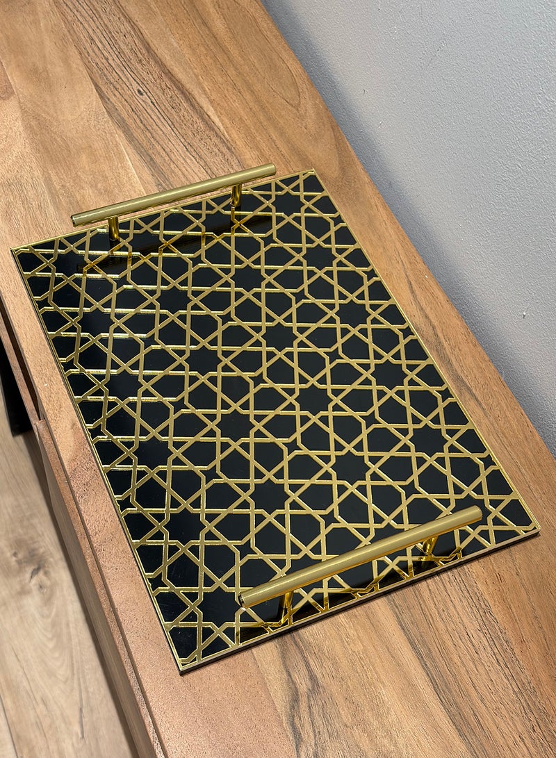 لوحة صينية تقديم من الأكريليك بتصميم مزخرف ومقابض معدنية ذهبية اللون - Image 5