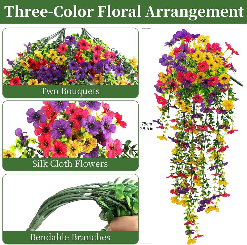 ColoPlay Artificial Hanging Flowers for Outdoors Faux Plants, 2PCS Artificial Outdoor Flowers for Spring Decor, UV Resistan Realistic Daisy Fake Hanging Plants for Indoor Planter Garden Porch(Vibrant Trio) - Image 2