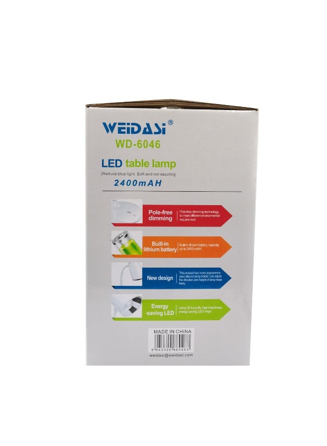ويداسي مصباح طاولة LED قابل لإعادة الشحن WD-6046 | تعتيم ثلاثي المستويات | مصباح دراسة مرن بمقبض على شكل عنق الإوزة | شحن USB | مصباح LED ناعم للعناية بالعينين للقراءة والاستخدام المكتبي والسريري - Image 3