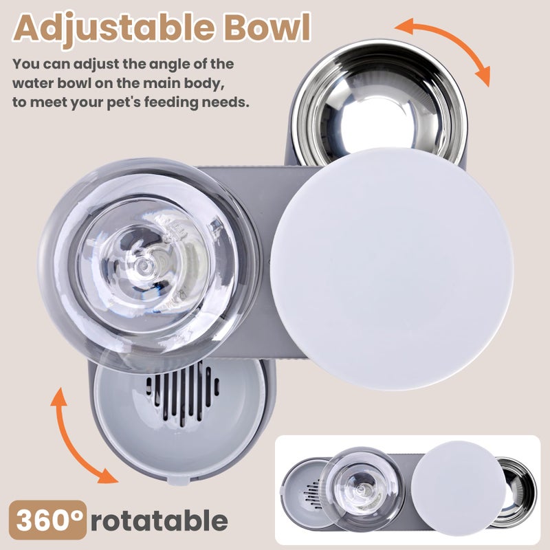 Pawzone 2 Pack Automatic Cat Feeder Stainless Steel Water Dispenser Gravity Food Feeder and Waterer Set with Pet Food Bowl for Small Medium Kitten Puppy Pets Large Capacity(Grey) - Image 3