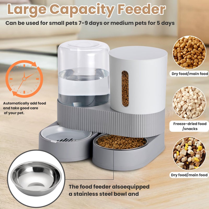 Pawzone 2 Pack Automatic Cat Feeder Stainless Steel Water Dispenser Gravity Food Feeder and Waterer Set with Pet Food Bowl for Small Medium Kitten Puppy Pets Large Capacity(Grey) - Image 5