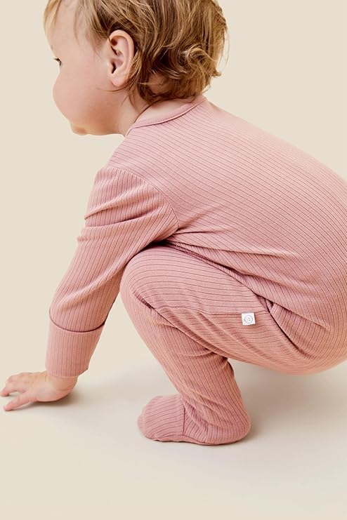 MORI Baby Unisex Pajamas in Ribbed Rose with Two Way Zip & Scratch Mitts - Footed Jumpsuit One Piece Sleepwear - 0-3 Months - Image 2