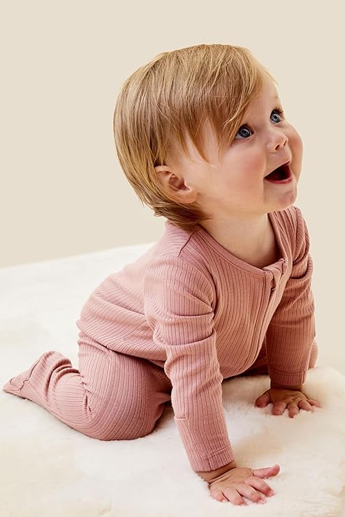 MORI Baby Unisex Pajamas in Ribbed Rose with Two Way Zip & Scratch Mitts - Footed Jumpsuit One Piece Sleepwear - 0-3 Months - Image 3
