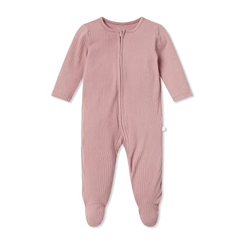 MORI Baby Unisex Pajamas in Ribbed Rose with Two Way Zip & Scratch Mitts - Footed Jumpsuit One Piece Sleepwear - 0-3 Months - Image 1