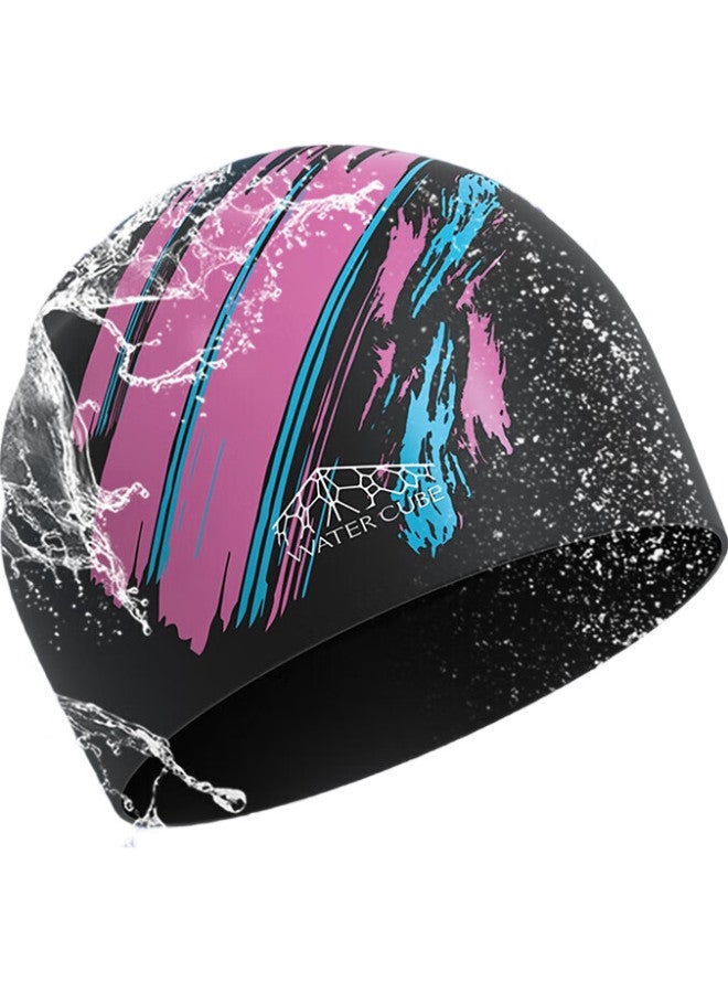 WATER CUBE Shuili Fang Swimming Cap, Unisex, Waterproof, Ear Protection, Non-Constricting, Enlarged, Comfortable, Printed Graffiti, Silicone Swim Cap - Image 2
