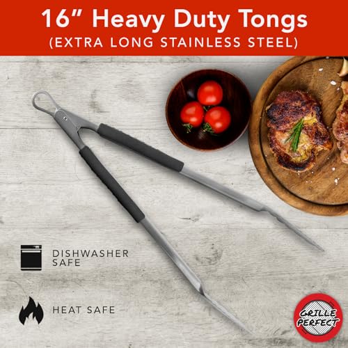 Grille Perfect Grill Tongs 16-Inch Extra Long Heavy Duty for Grilling and Barbecue Heat Resistant Hand Grips Stainless Steel for BBQ Outdoor Kitchen and Cooking Hot Grilled Food - Image 2
