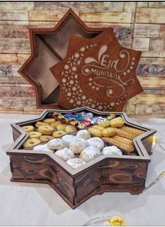 Generic Wooden Serving Tray with 4 Divided Sections & Lid – Brown Color  - Image 1