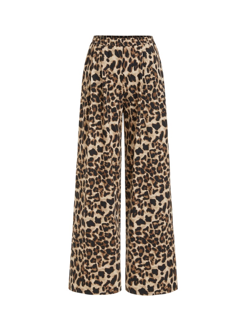CIDER Leopard Palazzo Pants for Women Wide Leg Flowy Pants with Pockets Elastic Mid Waist Summer Beach Vacation Outfits - Image 1