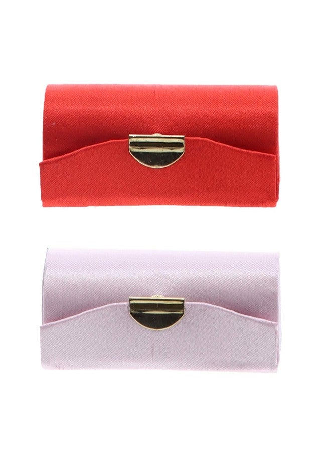 Motique Accessories Red & Pink Solid Satin Ladies Lipstick Case With Mirror Holder Set of 2 - Image 1