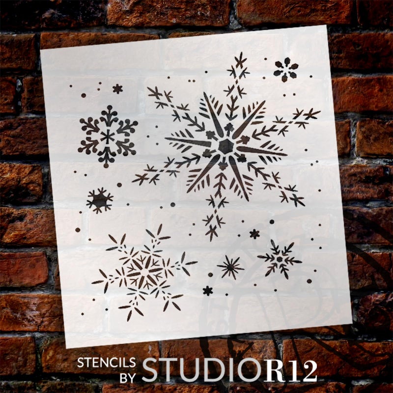Studio R 12 Snowflakes Stencil by StudioR12 | Delicate Winter Snow Art - Reusable Mylar Template | Painting, Chalk, Mixed Media | Use for Journaling, DIY Home Decor - STCL163 (11.5" x 11") - Image 2