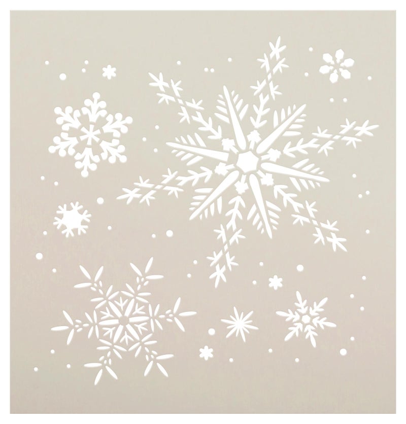Studio R 12 Snowflakes Stencil by StudioR12 | Delicate Winter Snow Art - Reusable Mylar Template | Painting, Chalk, Mixed Media | Use for Journaling, DIY Home Decor - STCL163 (11.5" x 11") - Image 1