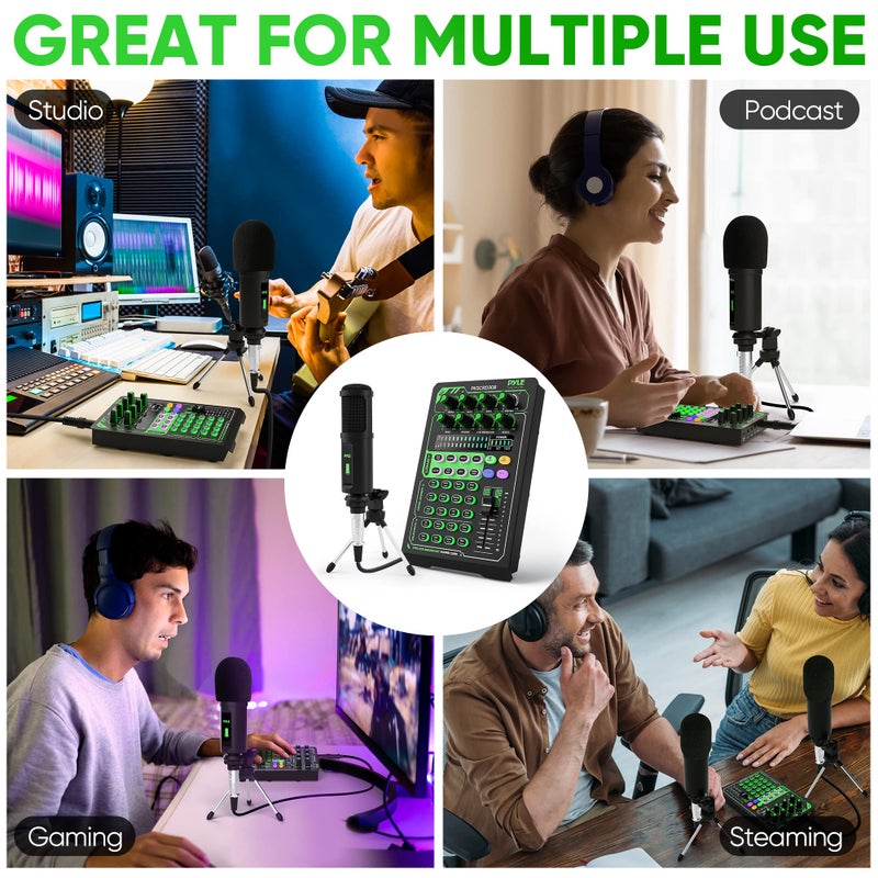 Pyle Portable Bluetooth Live Broadcast Sound Card Pro Audio Interface DJ mixer Condenser w/Microphone Set, for Streaming Podcasts Studio, Recording PC, Gaming, Phone, w/FX, Ambient Sounds - Image 5