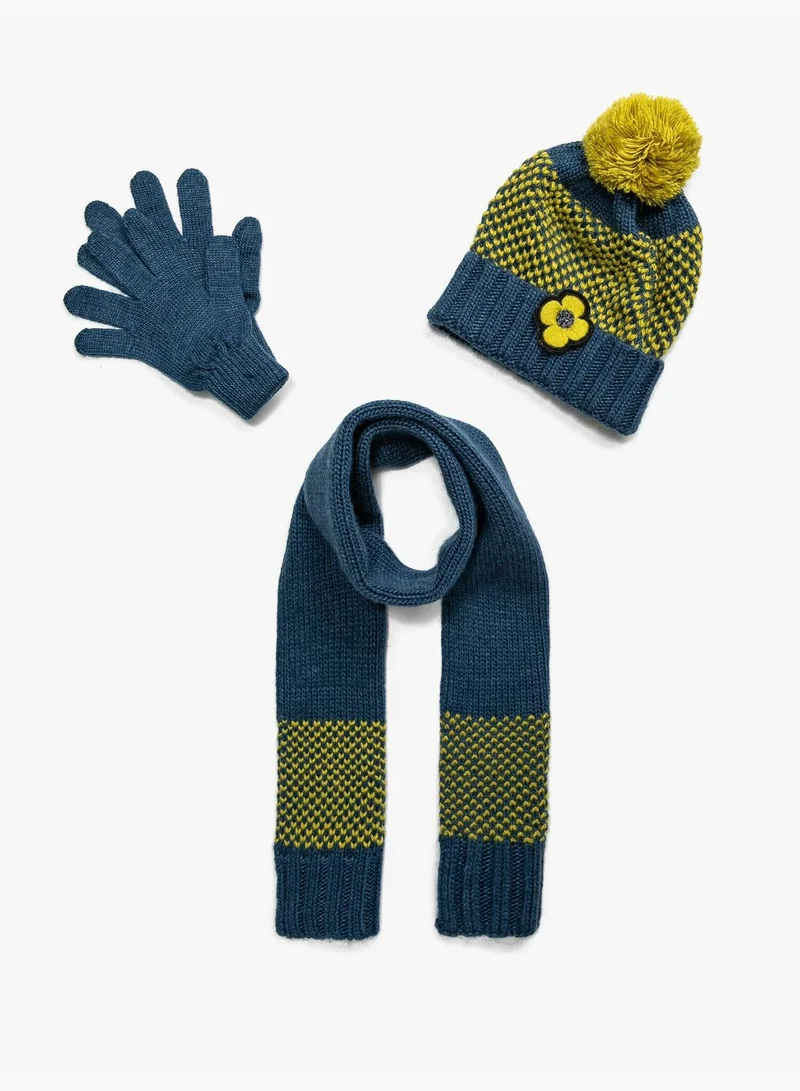 كوتون Patterned Kinitted Scarf Set