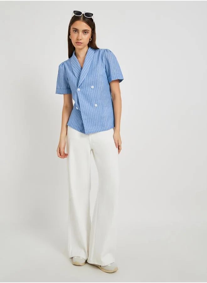 تايك تو Take Two Striped Button Up Short Sleeve Blazer