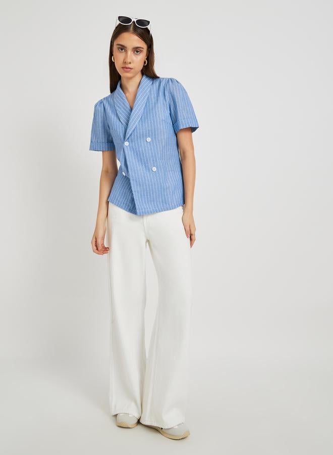 Take Two Take Two Striped Button Up Short Sleeve Blazer  - Image 2