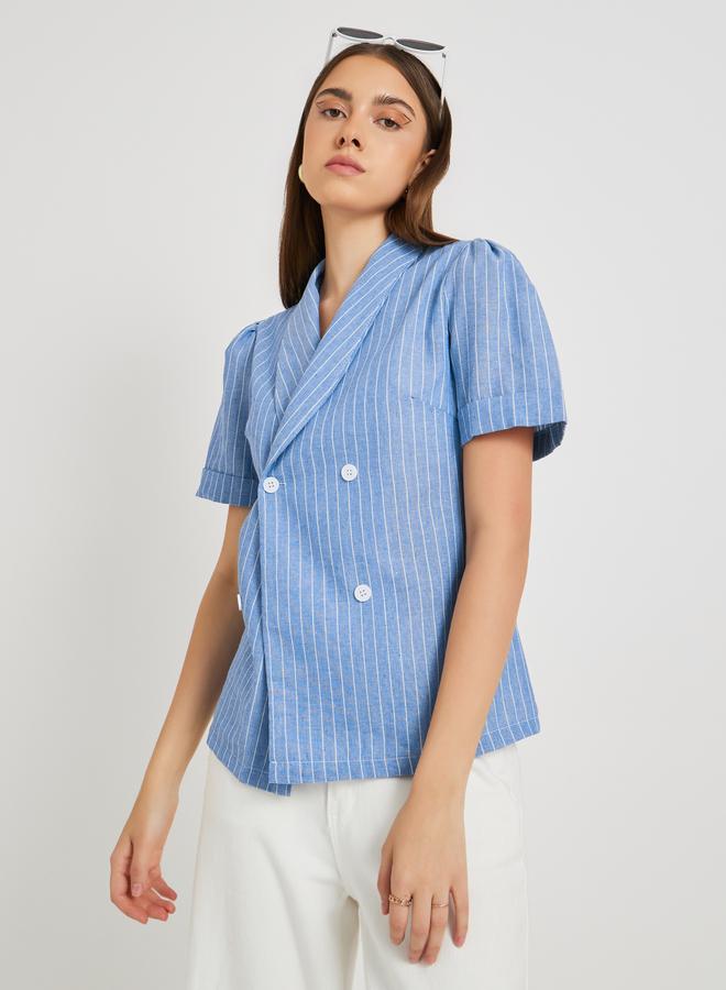 Take Two Take Two Striped Button Up Short Sleeve Blazer  - Image 1
