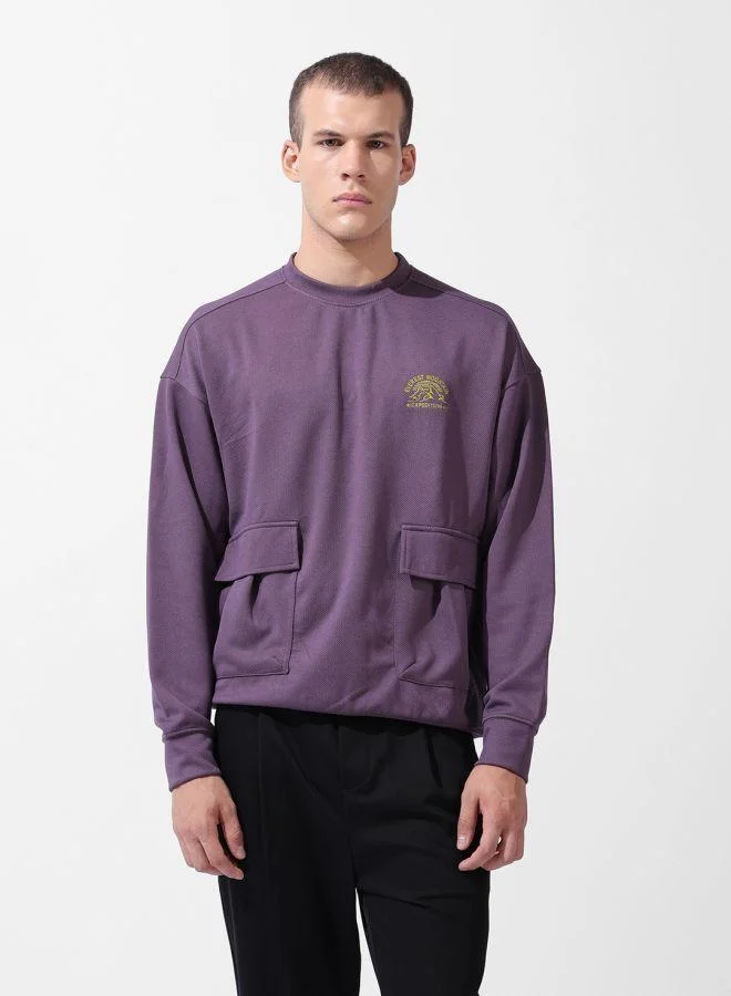 The Indian Garage Co Men Relaxed Fit Self Design Crew Neck Full Sleeves Sweatshirt
